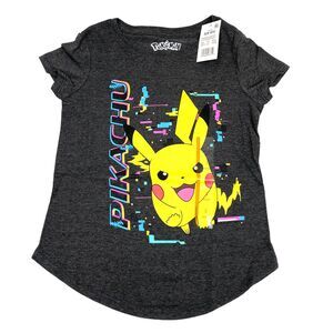 NEW Pokemon Pikachu‎ T Shirt Girls S 6 - 6X Anime Graphic Tee Short Sleeve Gray